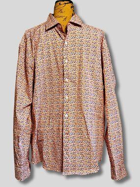 Paulo Solari XXL Modern Fit Performance Stretch Shirt - Red Geometric Mosaic